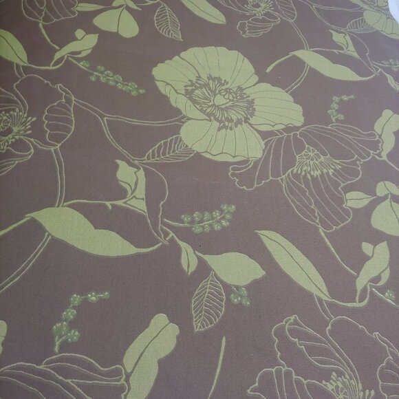 Morning Glory Floral Print Upholstery Fabric Brown Chartreuse Leaves Craft Home - Picture 1 of 6